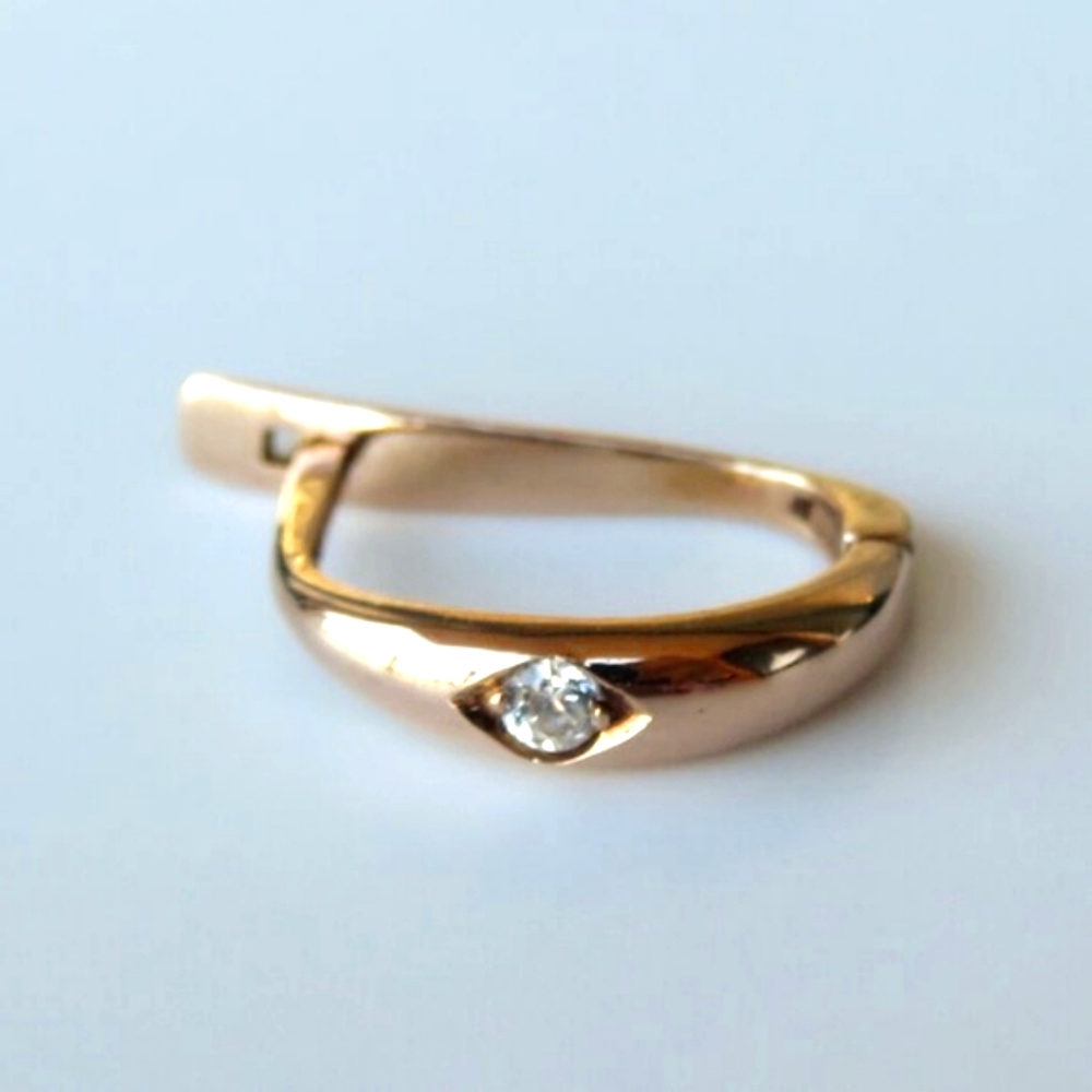 Solid 14K Rose Gold Fianite SINGLE Hoop Earring